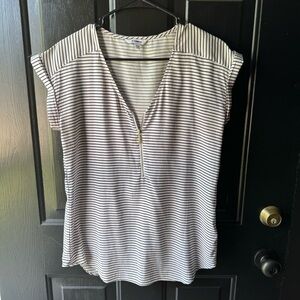 Express Black and White Striped V-Neck Blouse